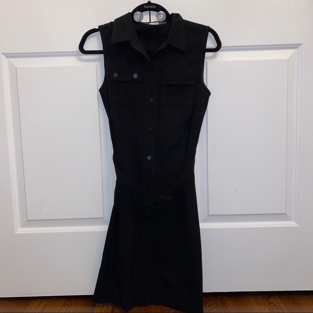 Calvin Klein Tank Button Down Belted Dress Black